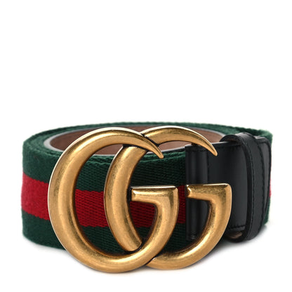 Gucci Nylon Textured Calfskin Double G Web 40mm Belt 110 44 Green Red Dark Cocoa 1 of 6