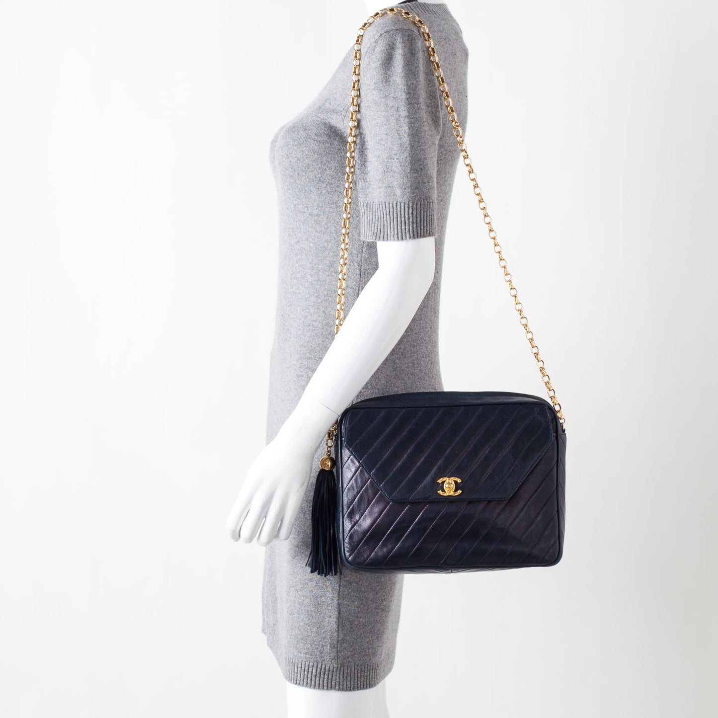Lambskin Tassel Camera Case Navy