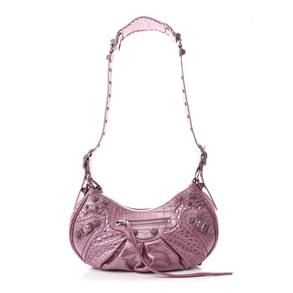 Balenciaga Metallic Extra Supple Calfskin Crystal Crocodile Embossed Small Le Cagole Shoulder Bag Pink 1 of 11