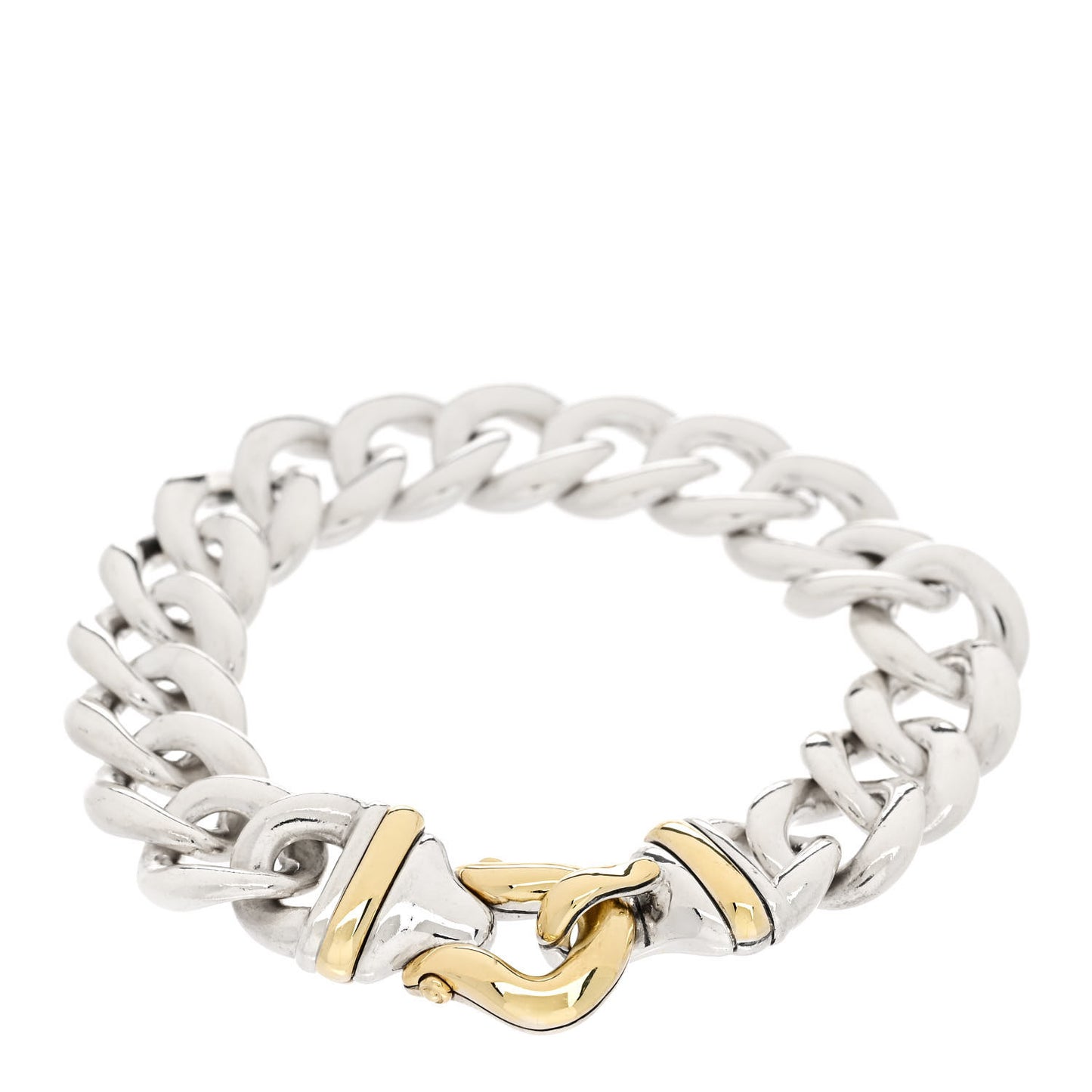 Sterling Silver 14K Yellow Gold Curb Link Buckle Bracelet