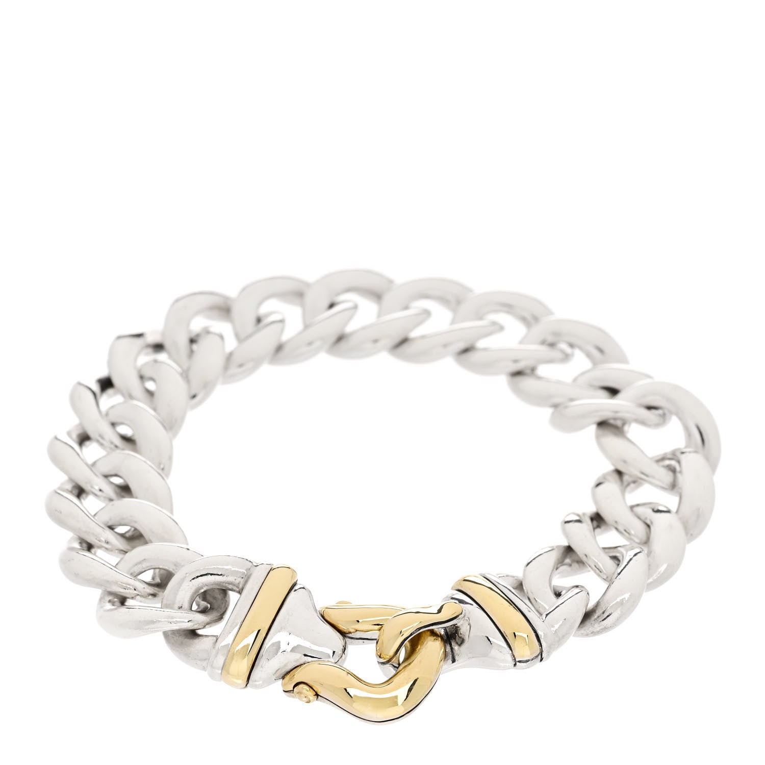 David Yurman Sterling Silver 14K Yellow Gold Curb Link Buckle Bracelet 1 of 4