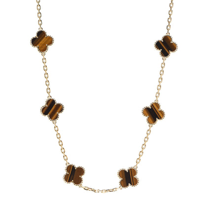 Van Cleef & Arpels 18K Yellow Gold Tiger Eye 10 Motifs Vintage Alhambra Necklace 1 of 7