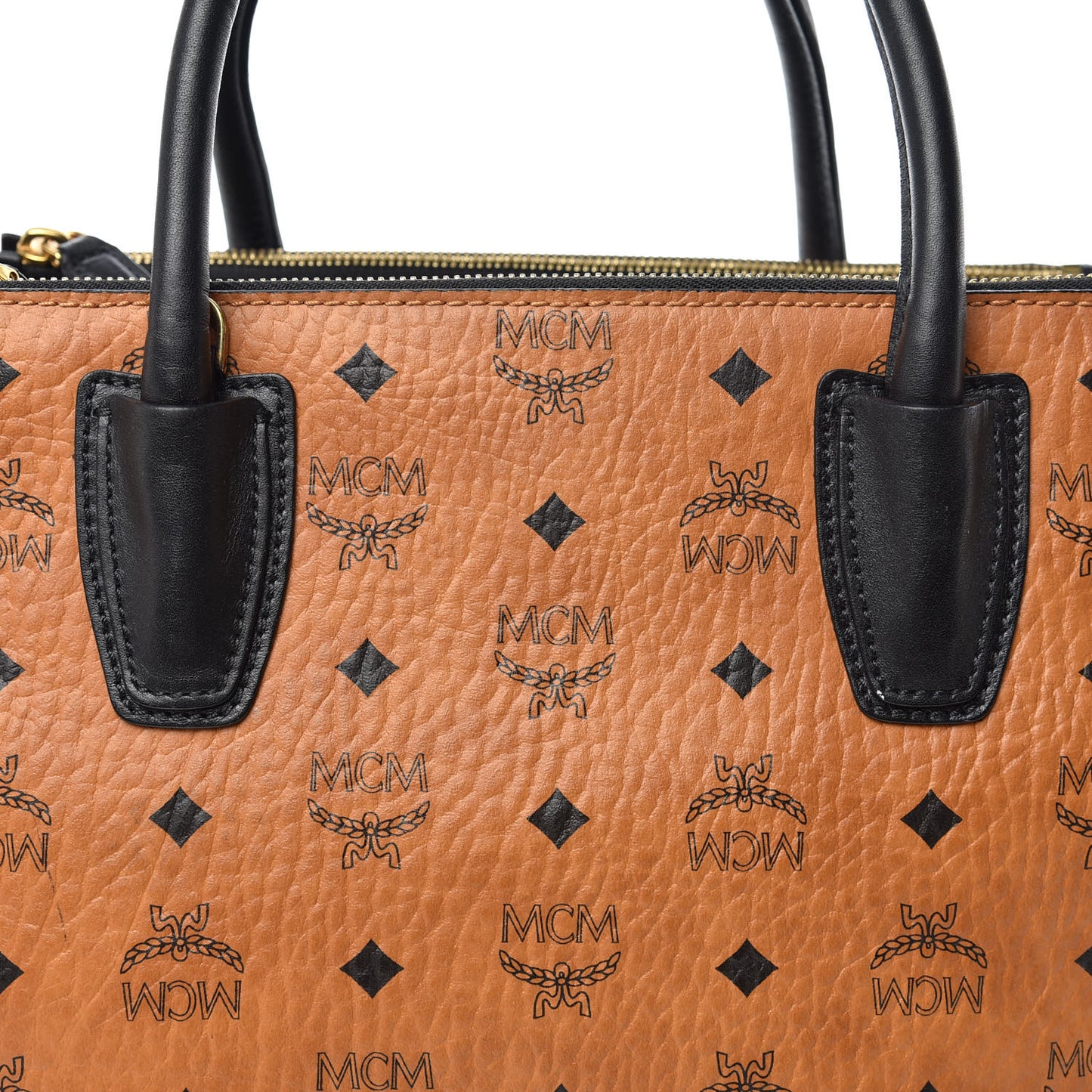Visetos Medium Kathy Double Zip Tote Cognac Black