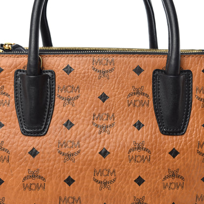 MCM Visetos Medium Kathy Double Zip Tote Cognac Black 8 of 13