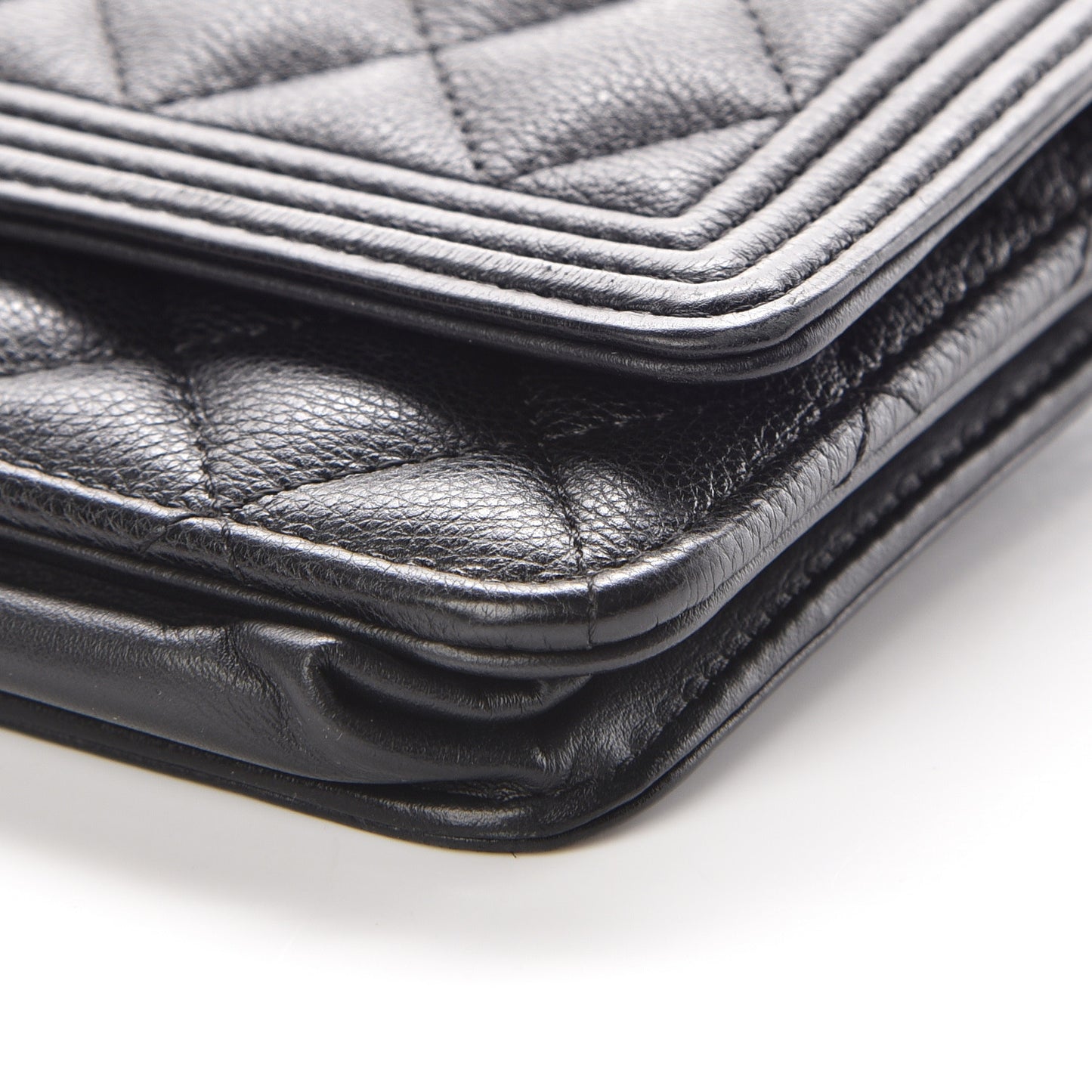 Calfskin Quilted Boy Wallet On Chain WOC Black