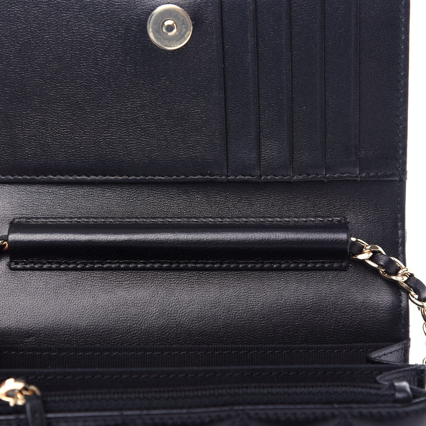 Lambskin Quilted Mini Camellia Bow Wallet On Chain WOC Black