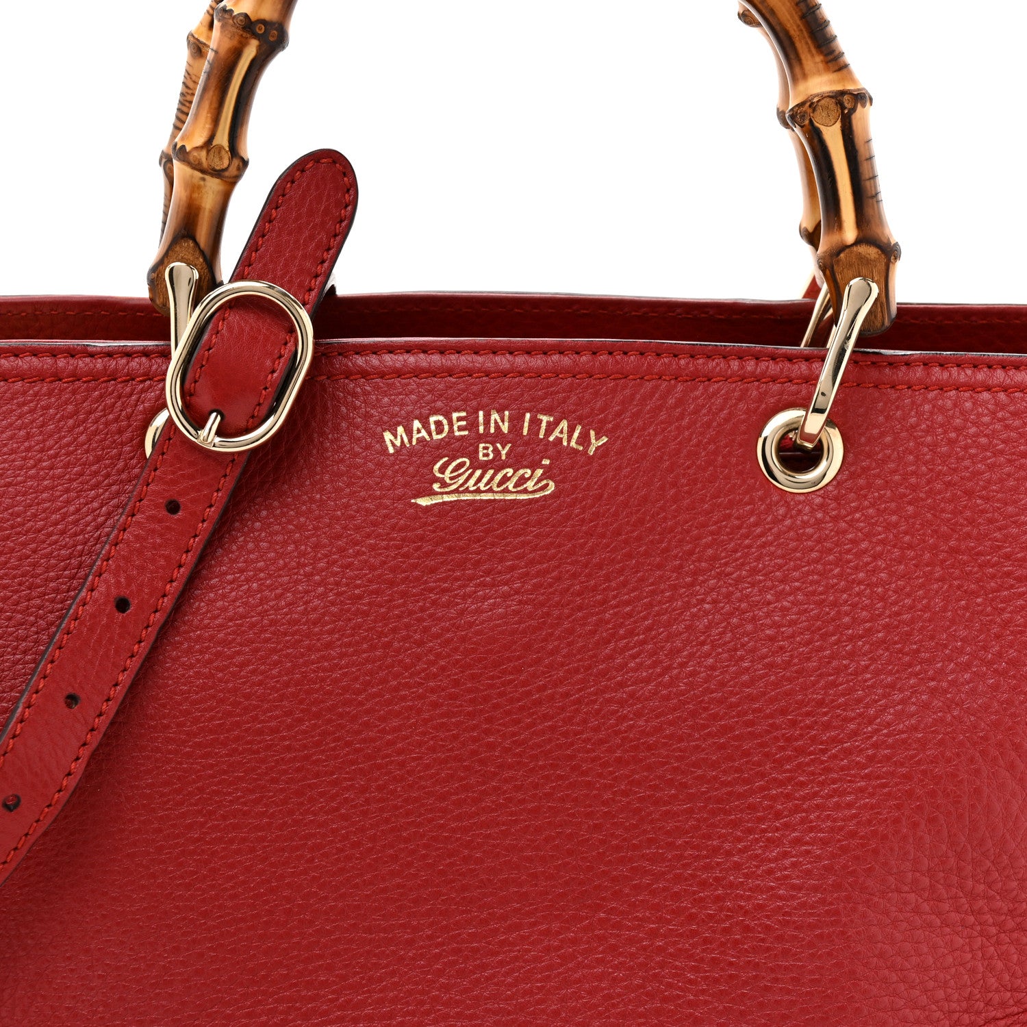 Gucci Pebbled Calfskin Medium Bamboo Shopper Tote Red 1857675