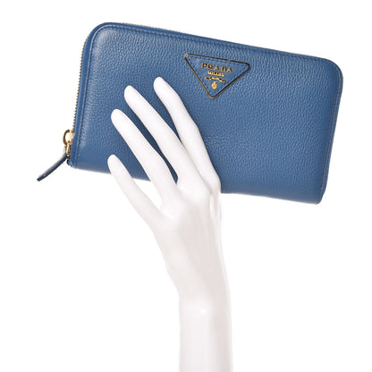Prada Vitello Daino Zip Around Wallet Cobalto 2 of 9