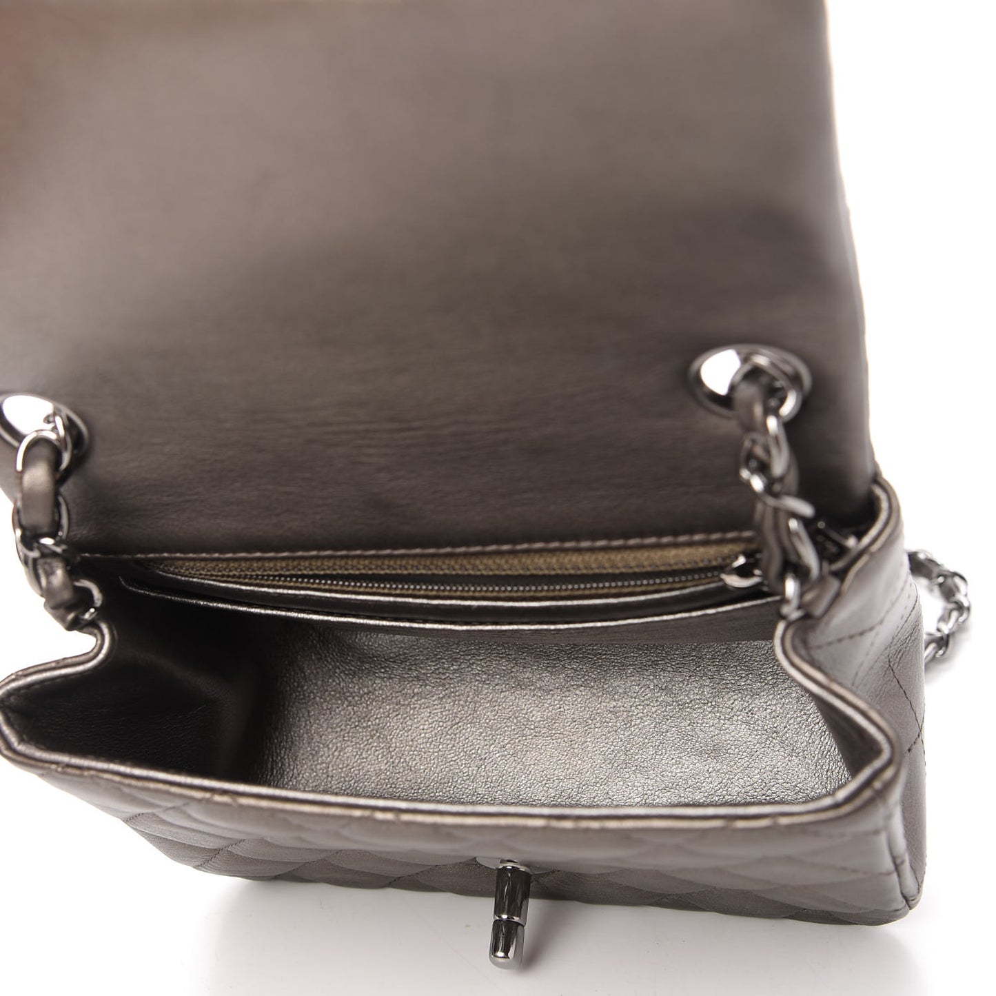 Metallic Calfskin Quilted Mini Square Flap Bronze