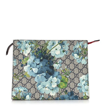 Gucci GG Supreme Monogram Blooms Large Cosmetic Case Beige Blue Navy Hibiscus Red 1 of 9