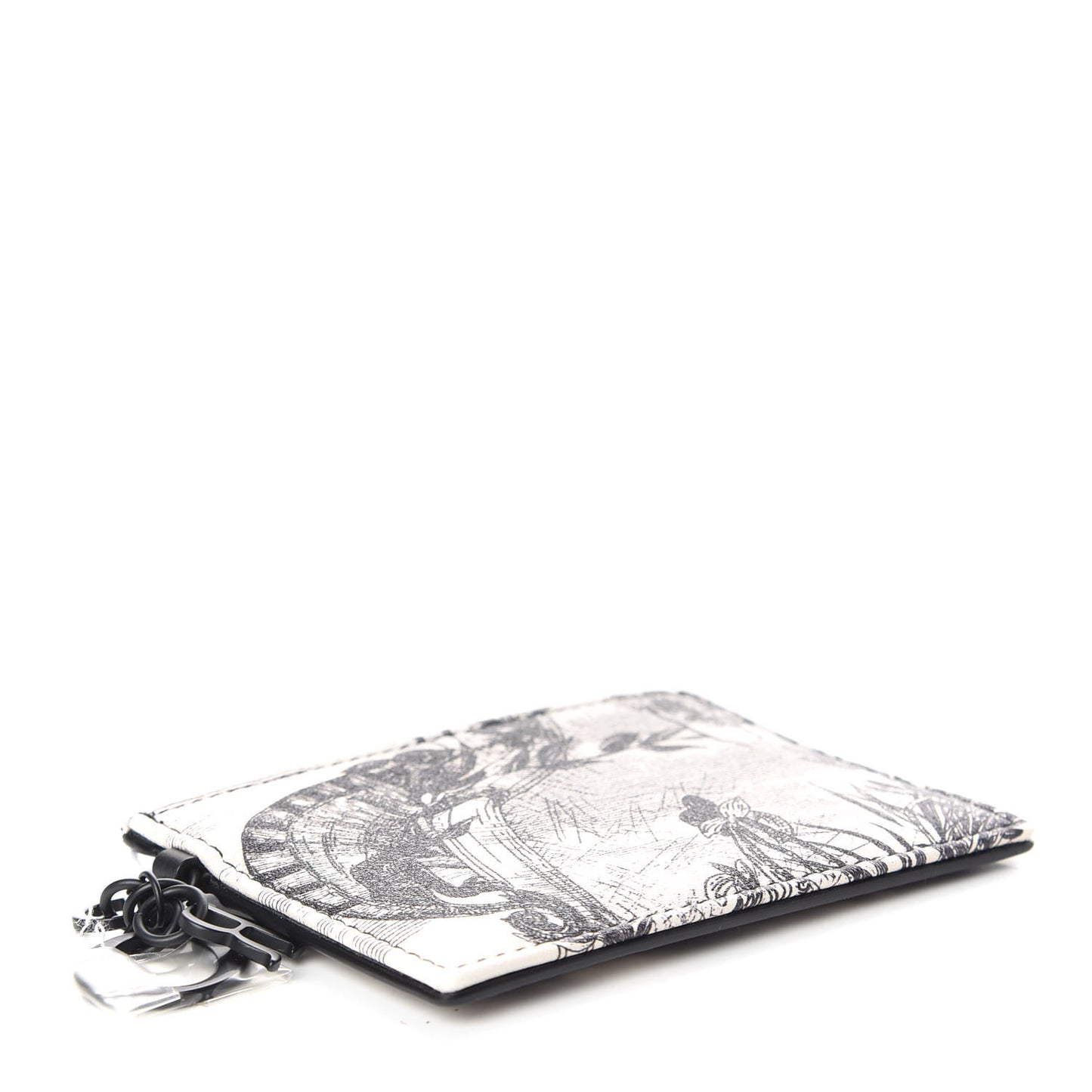 Calfskin Toile de Jouy Carnivora Card Holder Black White