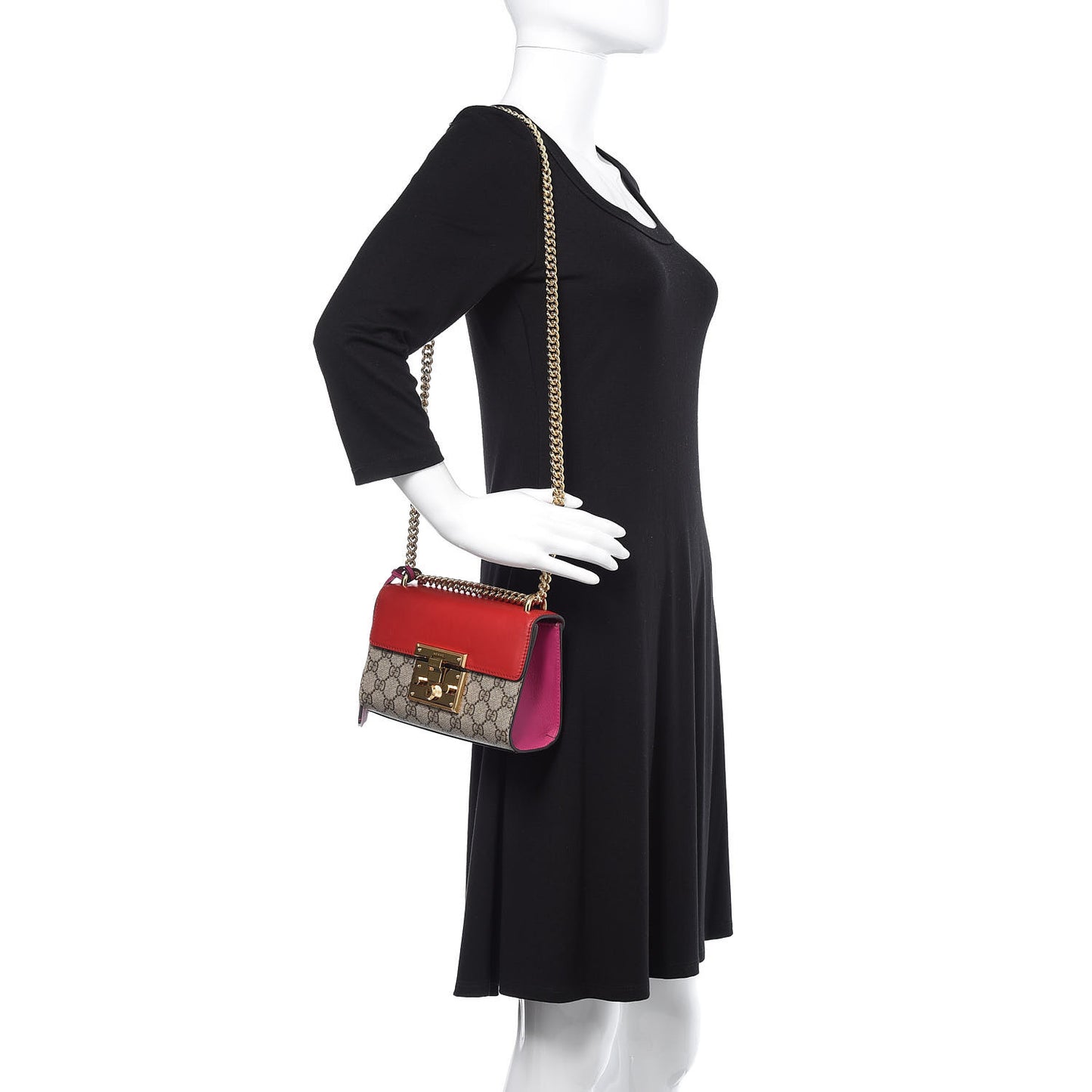 GG Supreme Monogram Calfskin Small Padlock Shoulder Bag Beige Hibiscus Red New Rosette