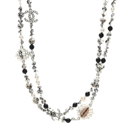 Chanel Pearl Crystal Bead CC Long Necklace Black 1 of 5