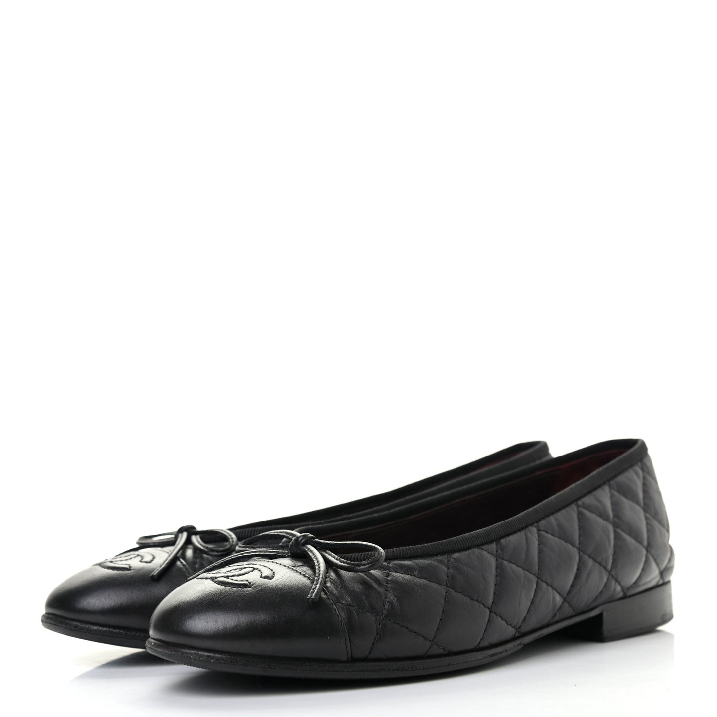 Aged Calfskin Quilted CC Cap Toe Ballerina Flats 36.5 Black