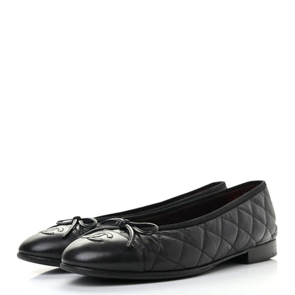 Chanel Aged Calfskin Quilted CC Cap Toe Ballerina Flats 36.5 Black 3 of 8