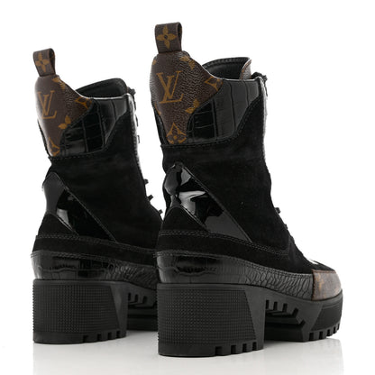 Louis Vuitton Suede Calfskin Monogram Laureate Platform Desert Boots 38 Black 4 of 11