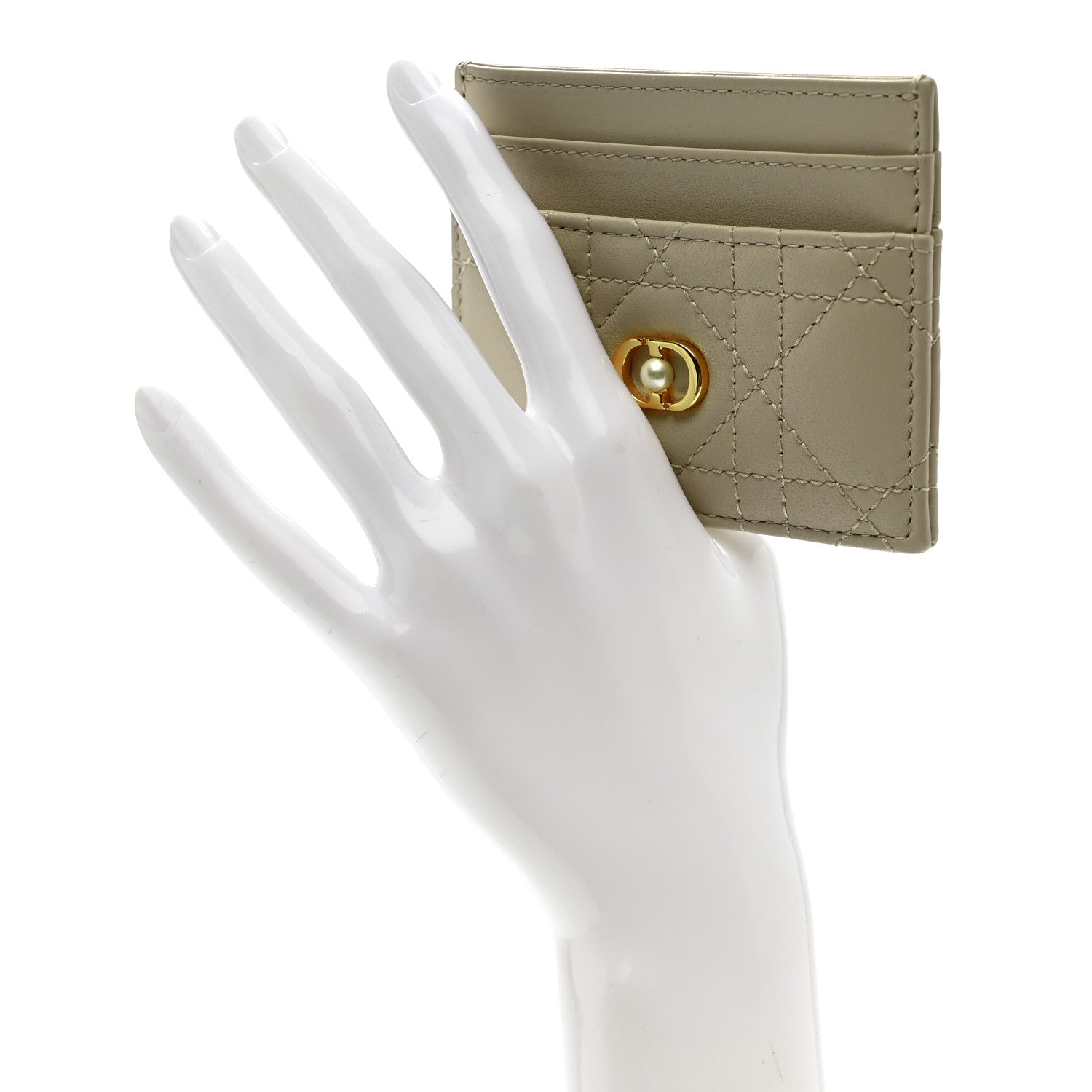 Christian Dior Lambskin Pearl Cannage Dior Jolie Freesia Card Holder Powder Beige 2 of 7