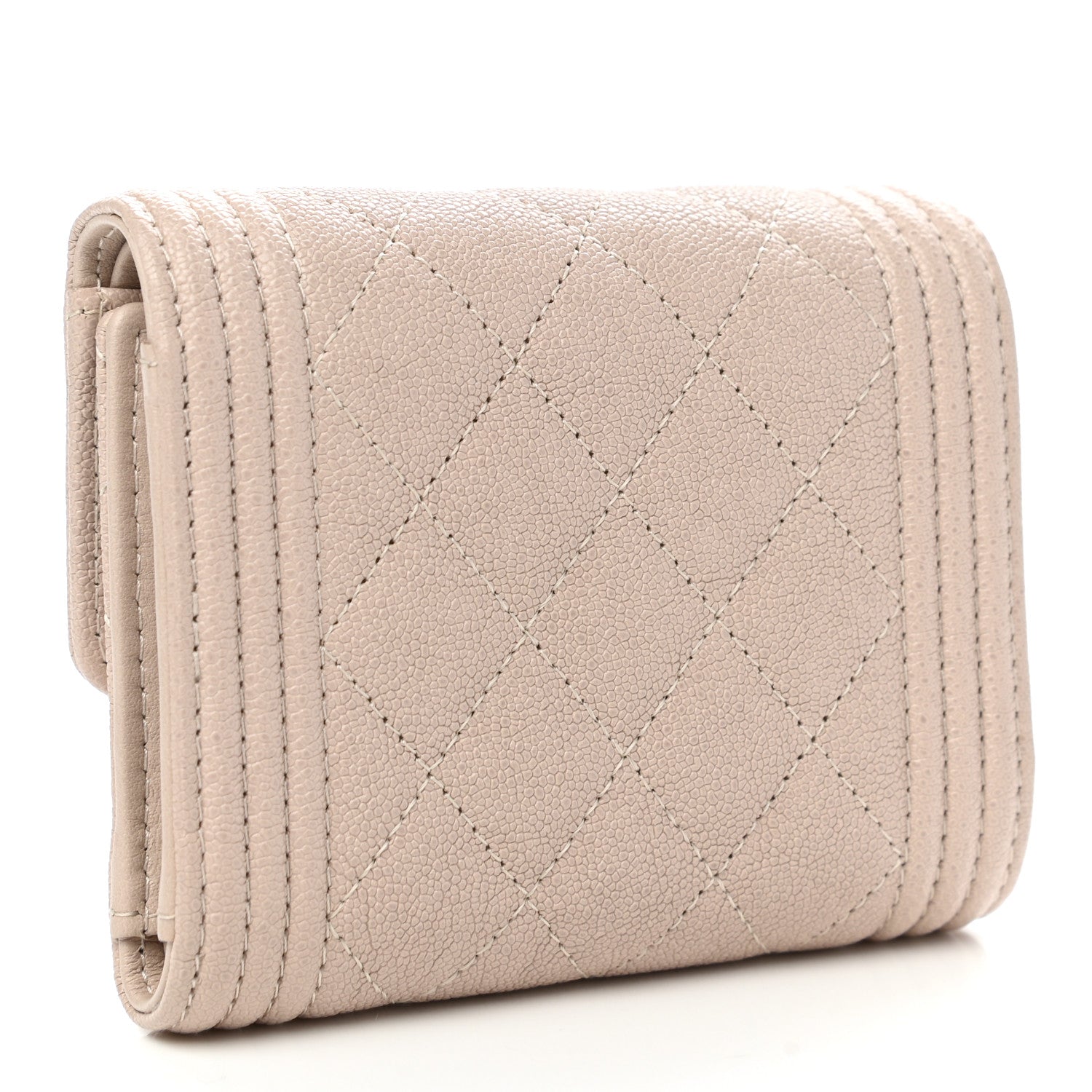 Chanel Caviar Quilted Compact Boy Flap Wallet Beige 3 of 8