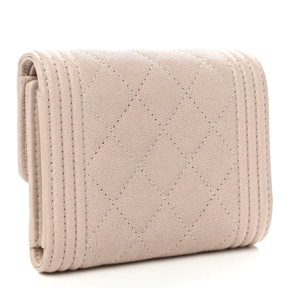 Chanel Caviar Quilted Compact Boy Flap Wallet Beige 3 of 8