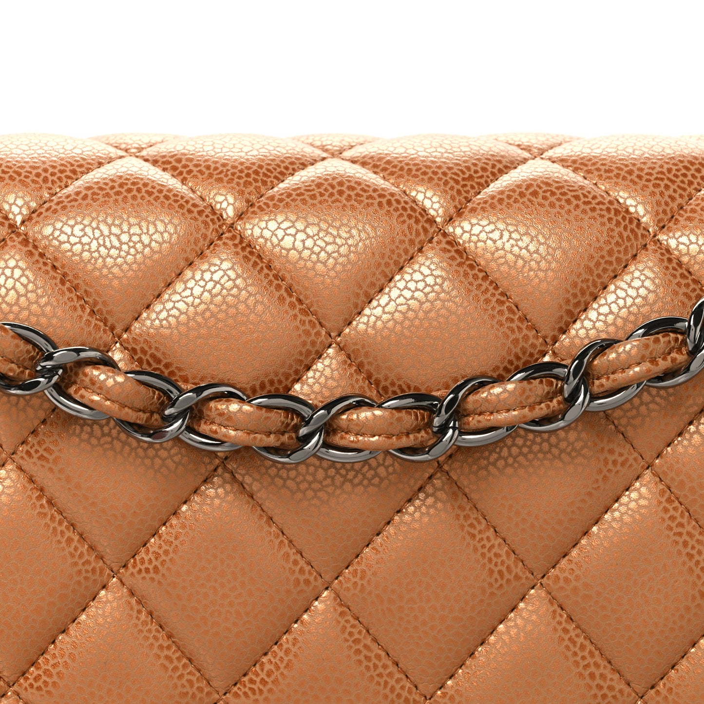 Metallic Caviar Quilted Jumbo Double Flap Copper