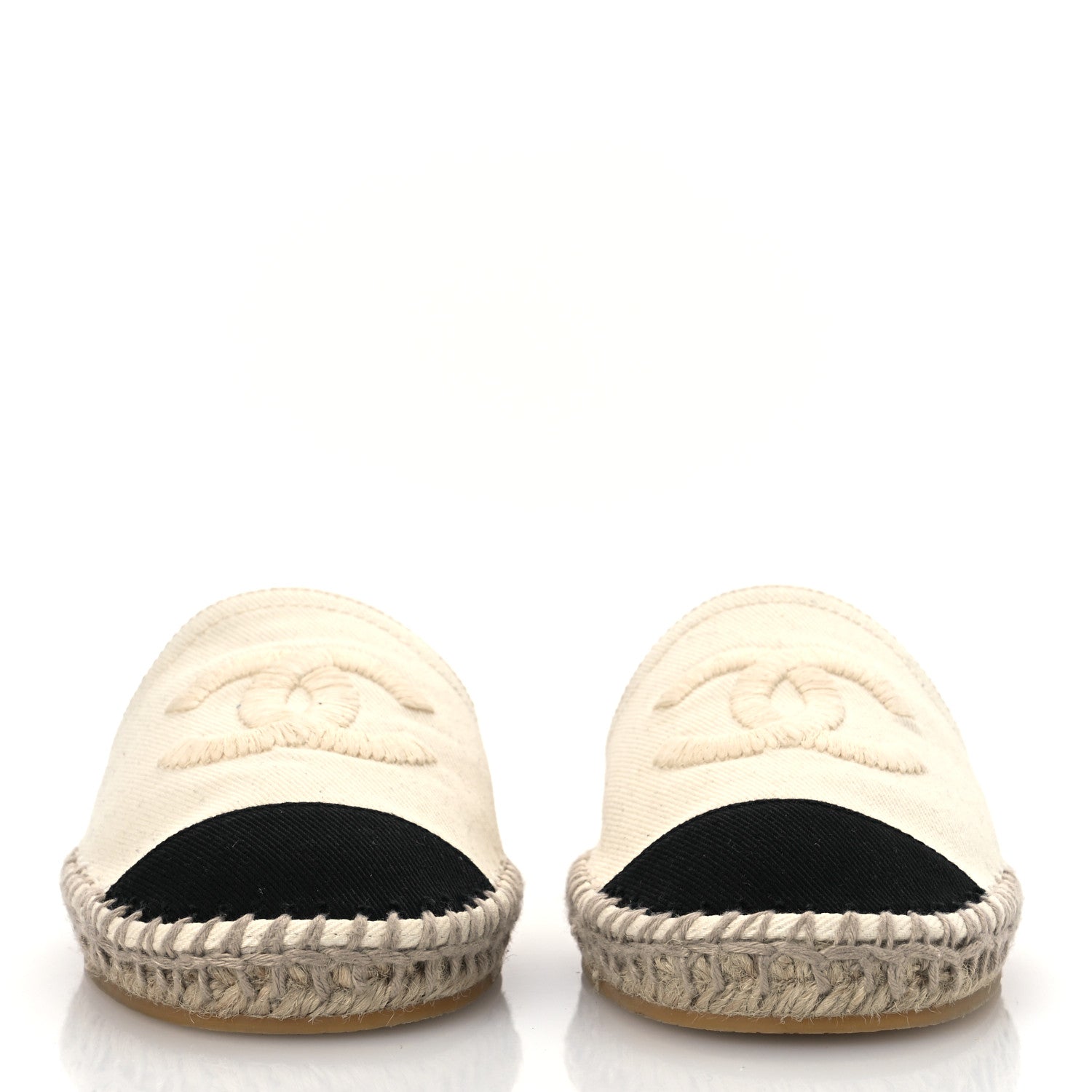 Chanel Denim CC Espadrille Mules 37 White Black 3 of 14
