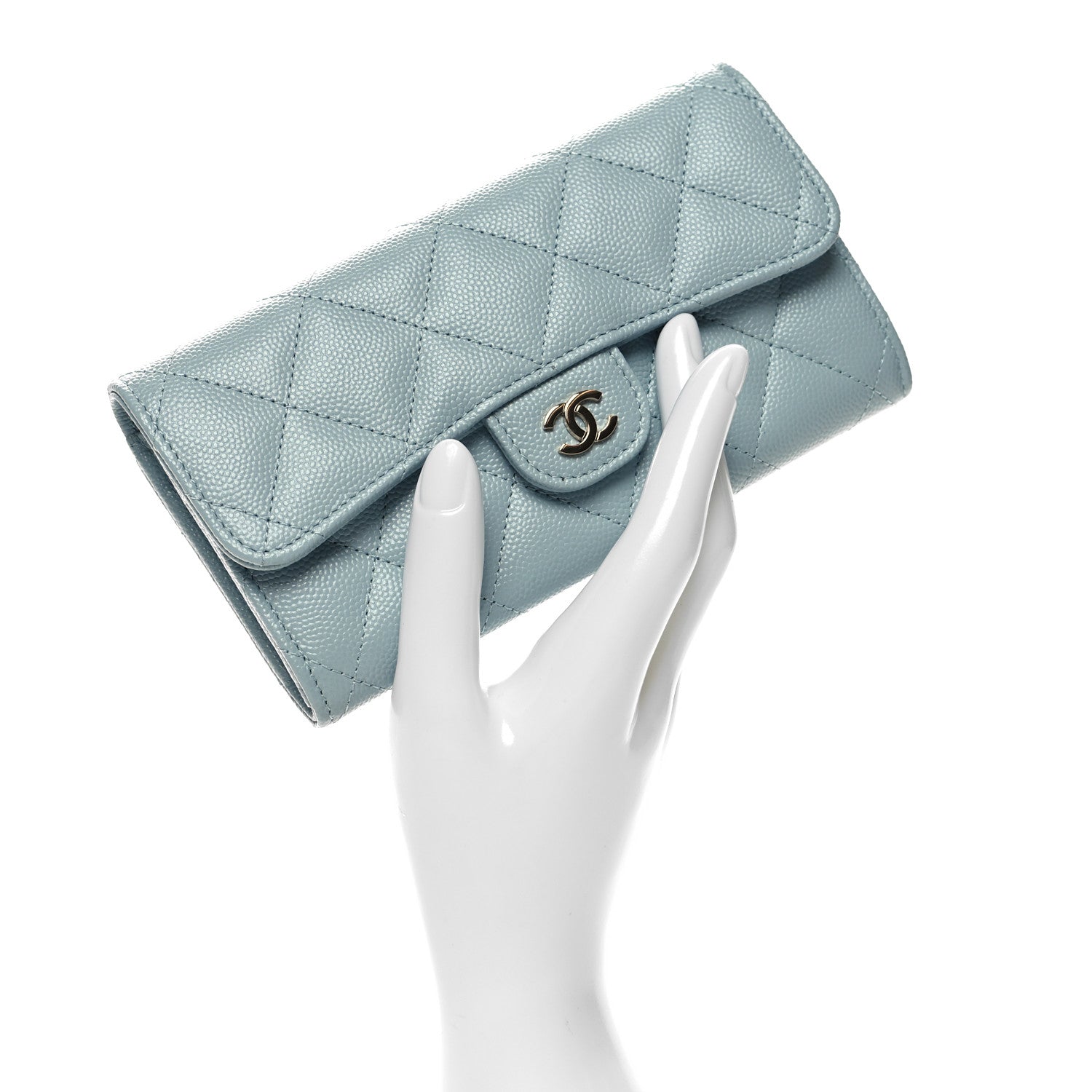 Chanel Caviar Quilted Medium Gusset Flap Wallet Light Blue 2 of 10