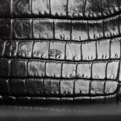Saint Laurent Calfskin Crocodile Embossed Mini Classic Monogram Cassandra Top Handle Black 10 of 12