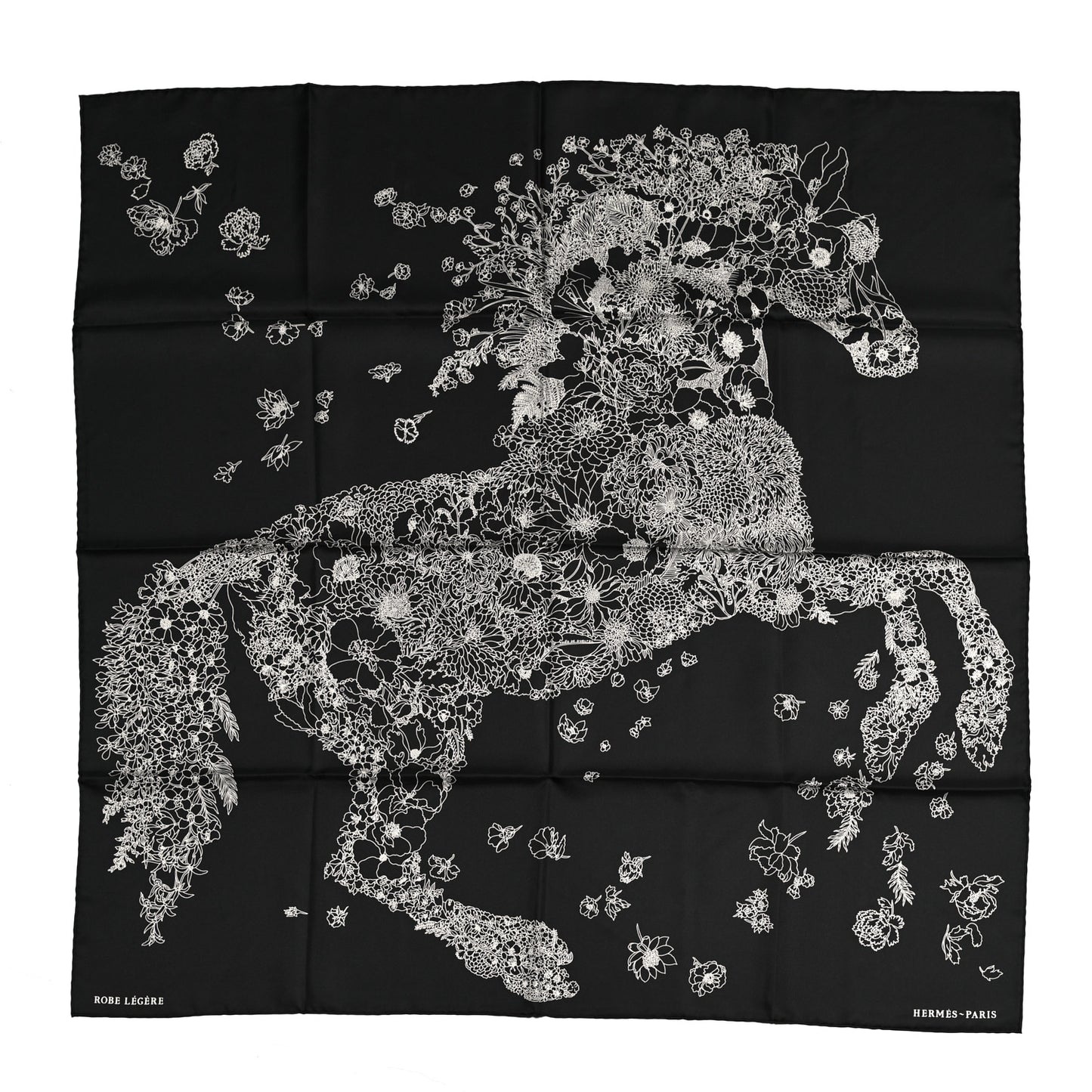 Silk Robe Legere Scarf 90 Black White