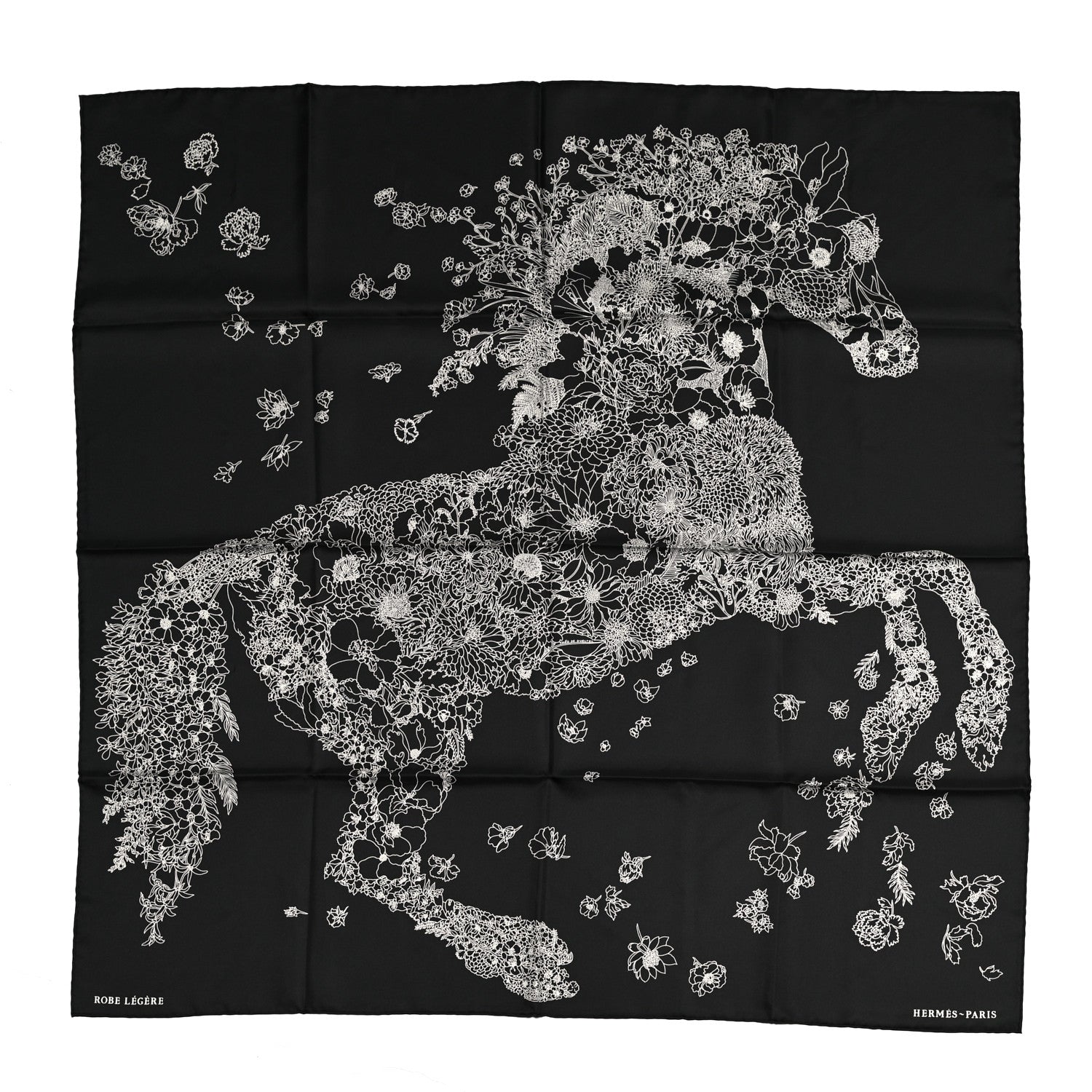 Hermes Silk Robe Legere Scarf 90 Black White 1 of 7