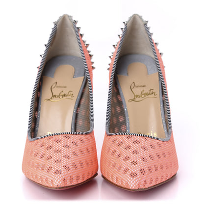 Christian Louboutin Matt Pattent Mesh Glitter Sporty 100 Spike Pumps 36.5 Orange Fluo 2 of 12