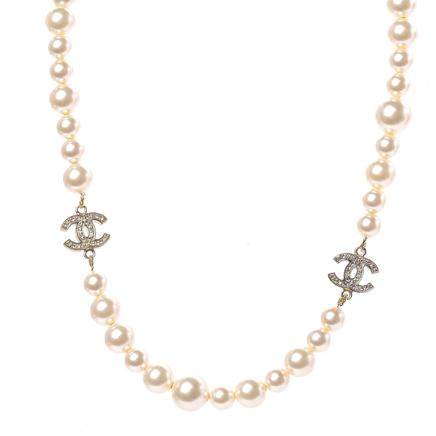 Chanel Crystal Pearl CC Short Necklace Light Gold 1 of 5