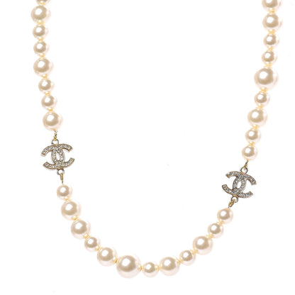 Chanel Crystal Pearl CC Short Necklace Light Gold 1 of 5