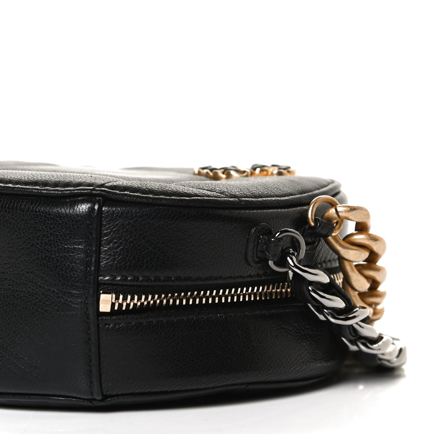 Goatskin Quilted Chanel 19 Round Clutch With Chain Black