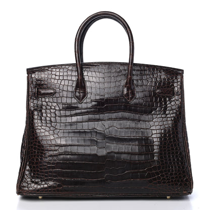 Hermes Shiny Porosus Crocodile Birkin 35 Cocoan 3 of 31