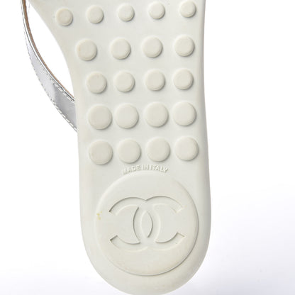 Chanel Iridescent Patent Calfskin Camellia Thong Sandals 41 Silver 6 of 8