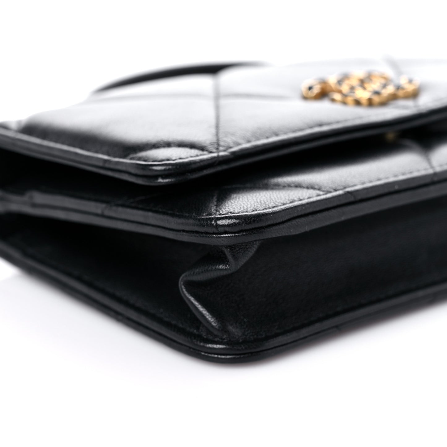Lambskin Quilted Chanel 19 Wallet On Chain WOC Black