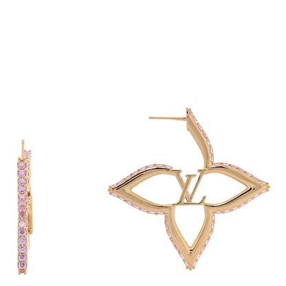 Louis Vuitton Metal Crystal LV Slim Flower Earrings Gold Pink 1 of 4