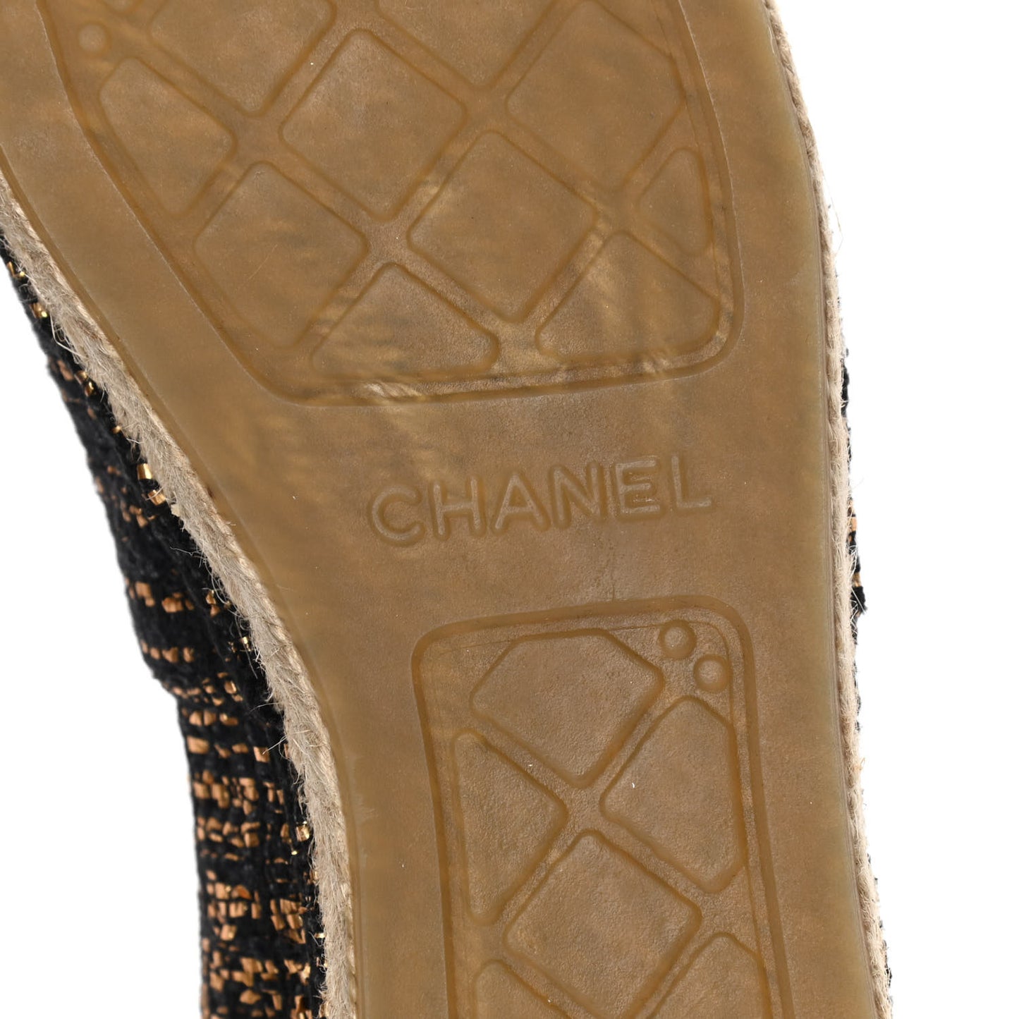 Metallic Tweed Grosgrain CC Espadrilles 39 Black Gold