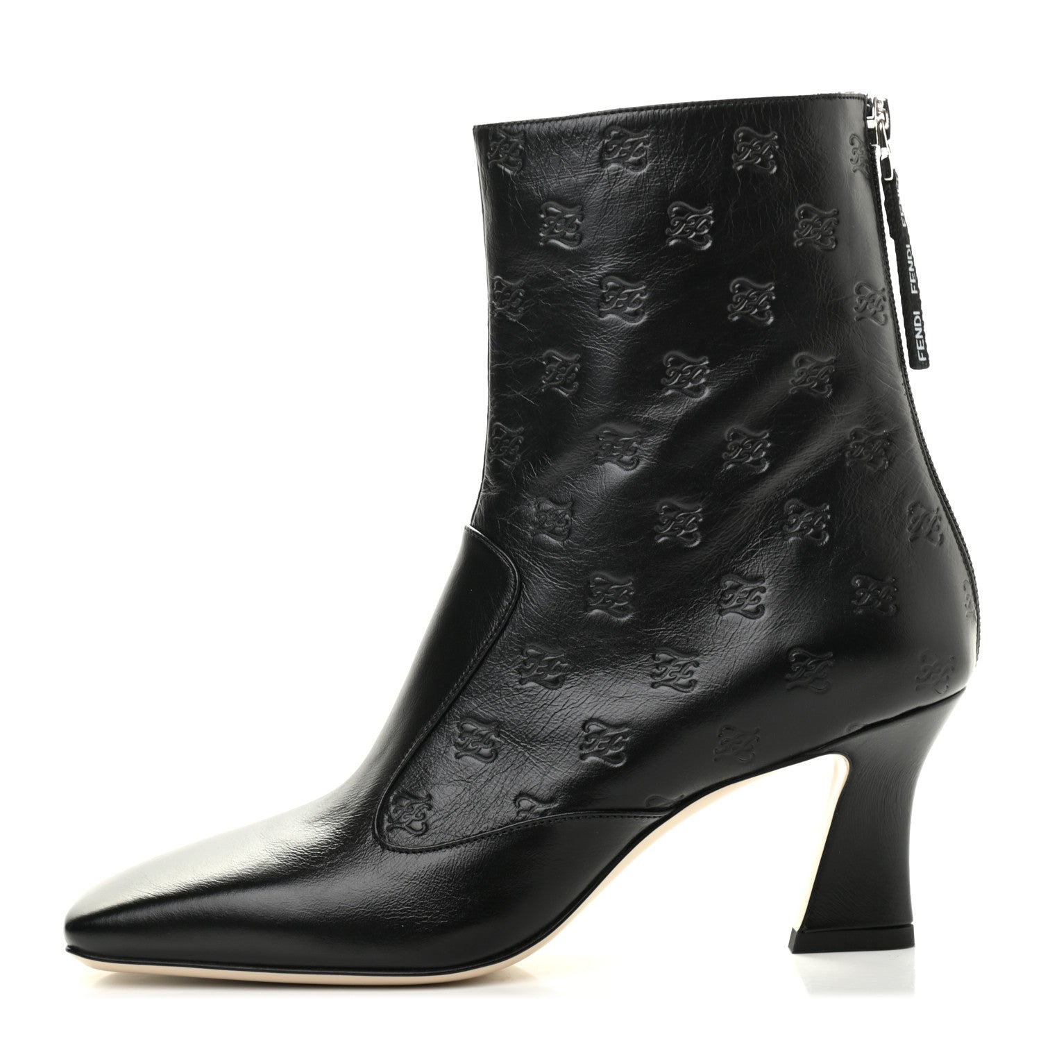 Fendi Vitello Karligraphy Embossed FFreedom Ankle Boots 37 Black 1 of 7