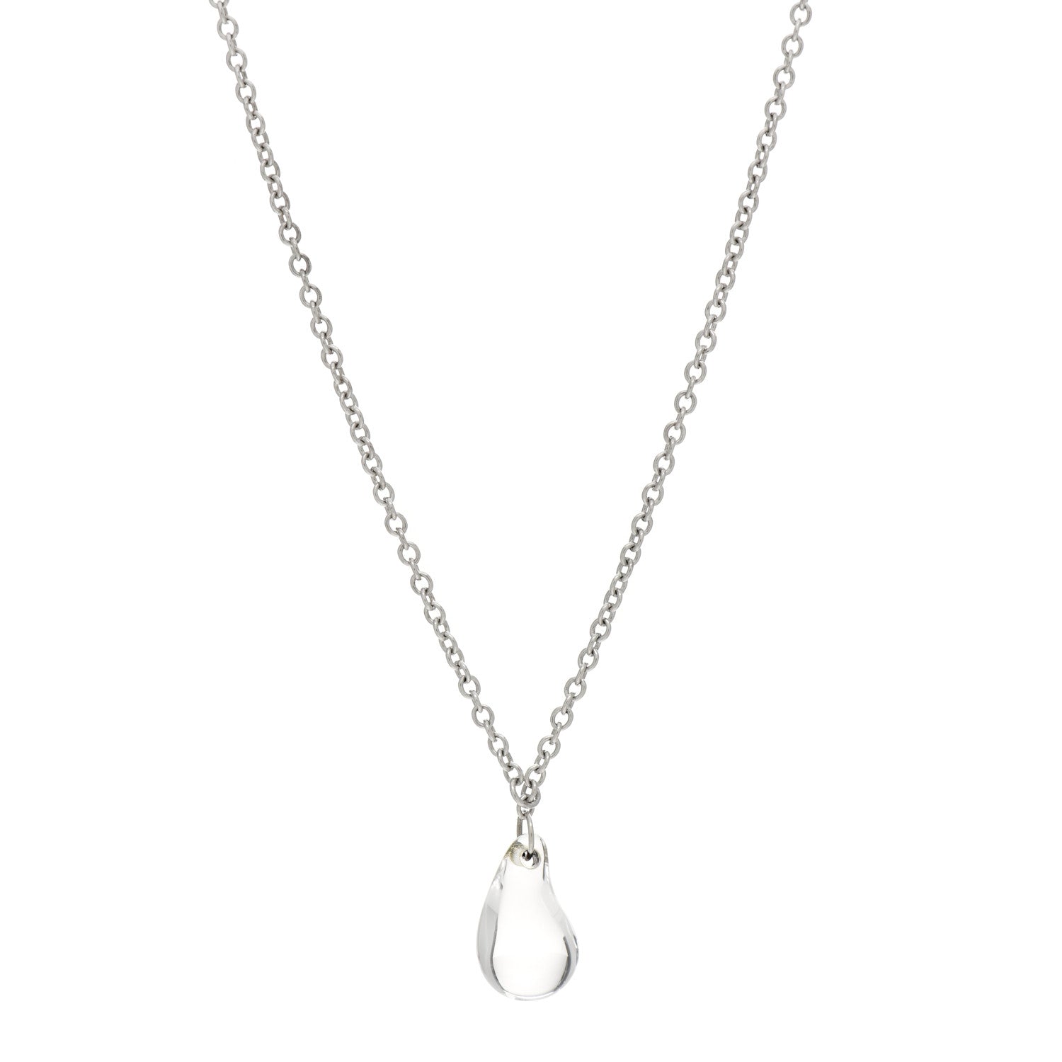 Tiffany Sterling Silver Rock Crystal 16mm Elsa Peretti Teardrop Lariat Necklace 1 of 6