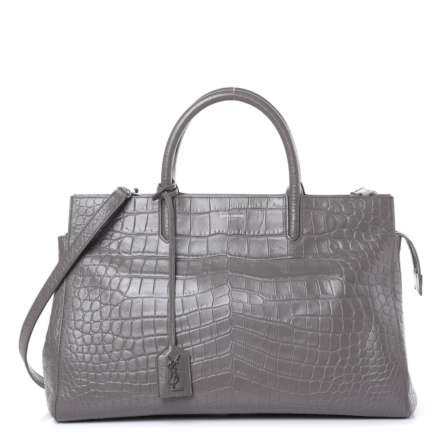 Calfskin Crocodile Embossed Medium Cabas Rive Gauche Fog