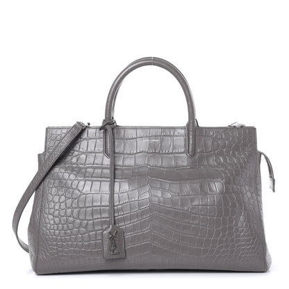 Saint Laurent Calfskin Crocodile Embossed Medium Cabas Rive Gauche Fog 1 of 17
