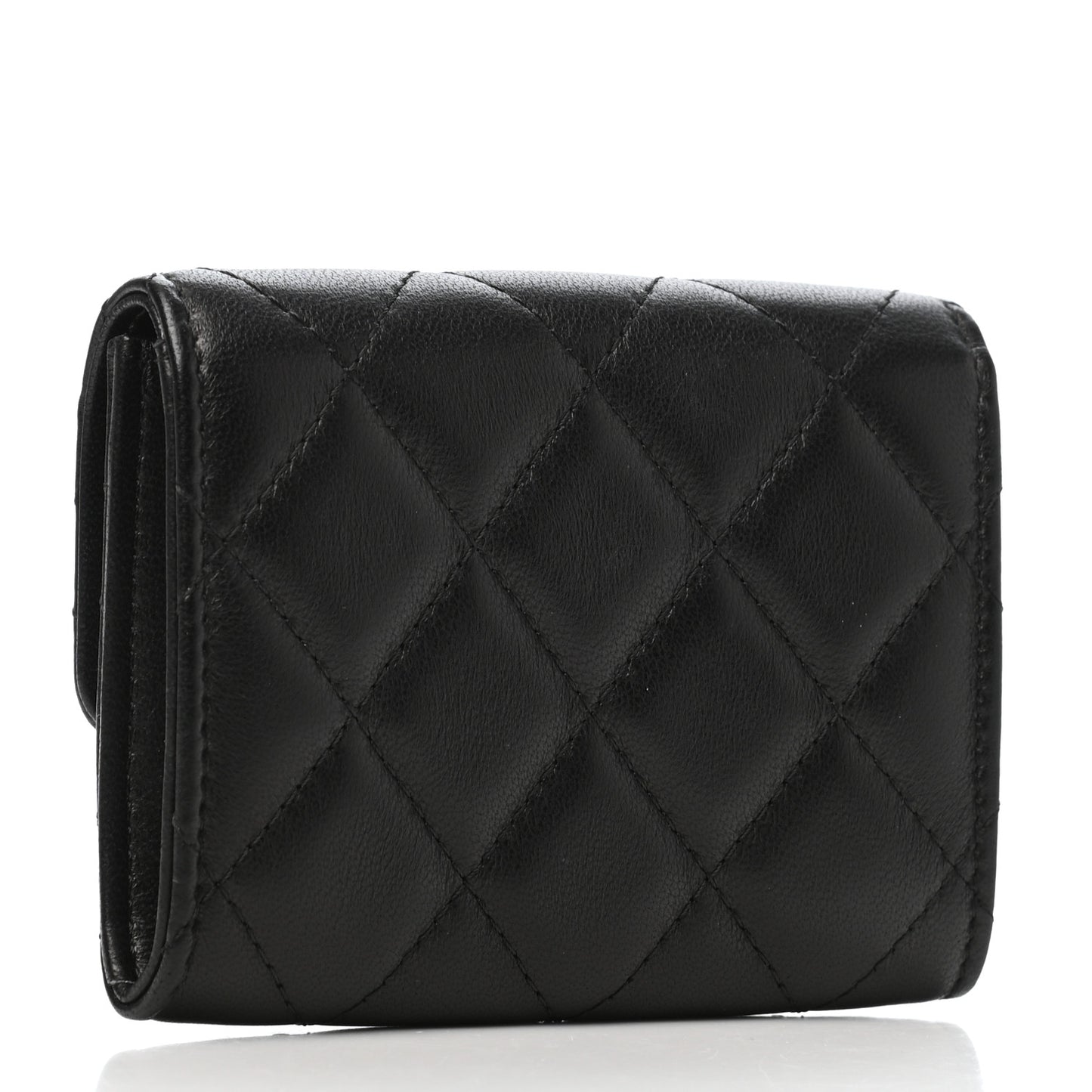 Lambskin Quilted Flap Card Holder Black