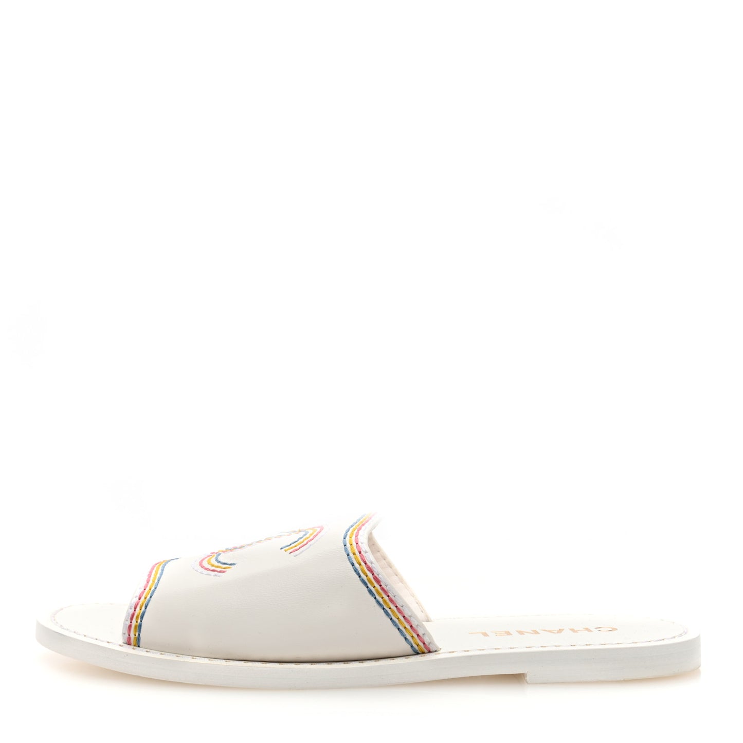 Calfskin Embroidered CC Sandal Mule 37 White