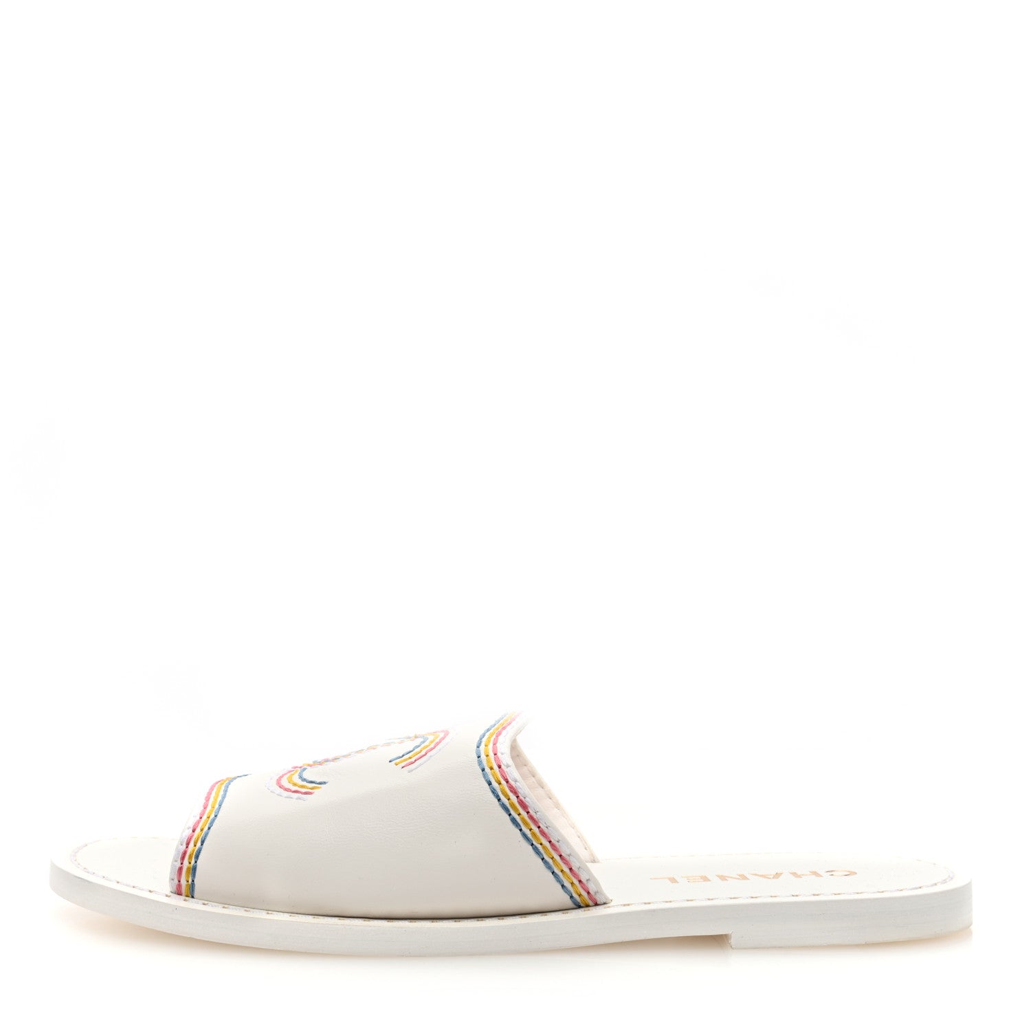 Chanel Calfskin Embroidered CC Sandal Mule 37 White 1 of 8