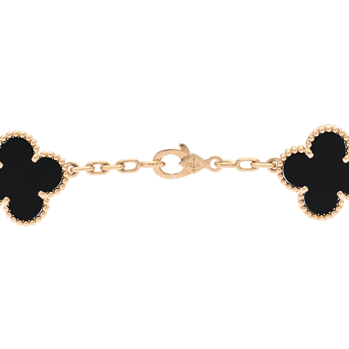 18K Yellow Gold Black Onyx 10 Motifs Vintage Alhambra Necklace