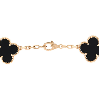 Van Cleef & Arpels 18K Yellow Gold Black Onyx 10 Motifs Vintage Alhambra Necklace 6 of 7