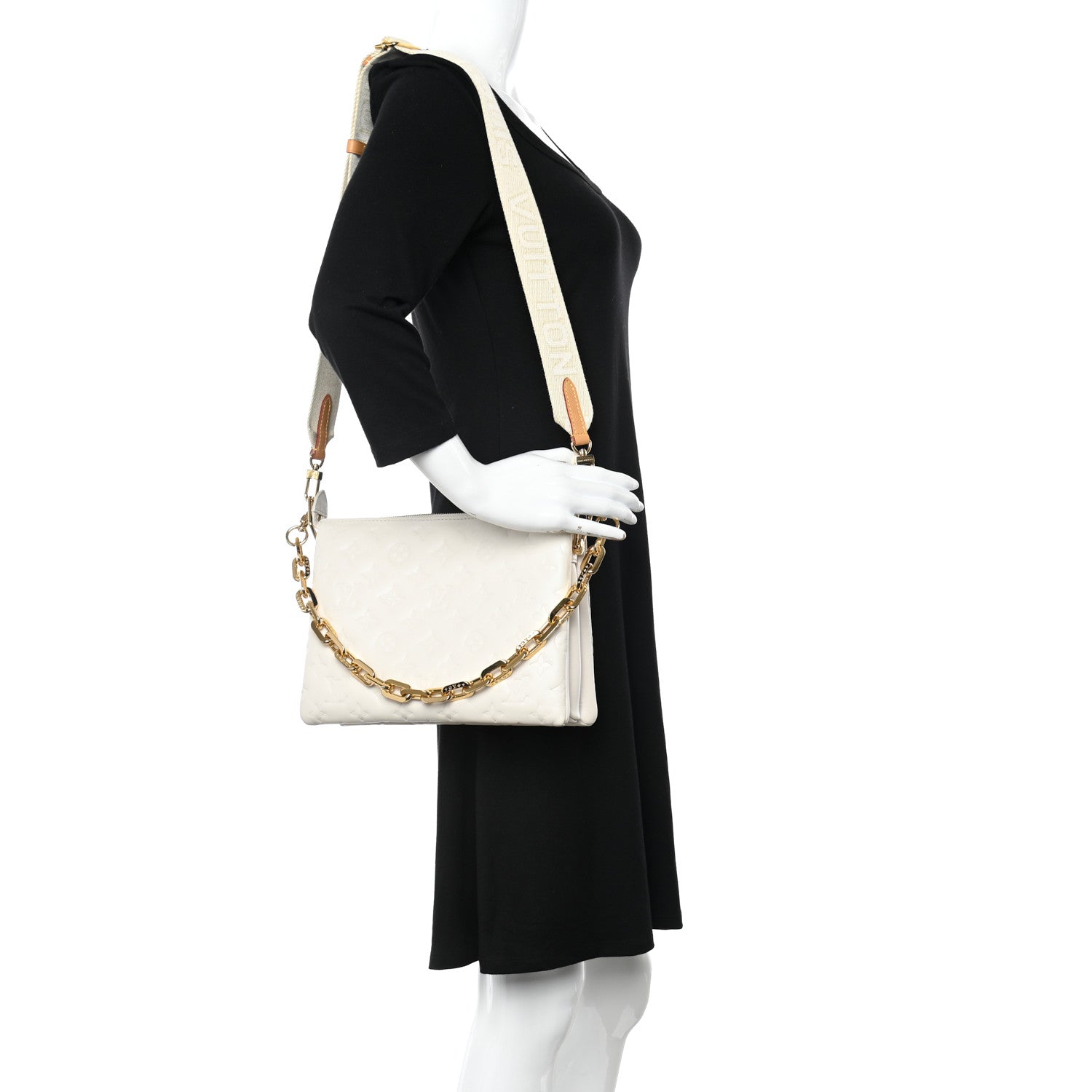 Louis Vuitton Lambskin Embossed Monogram Coussin PM Cream 2 of 12
