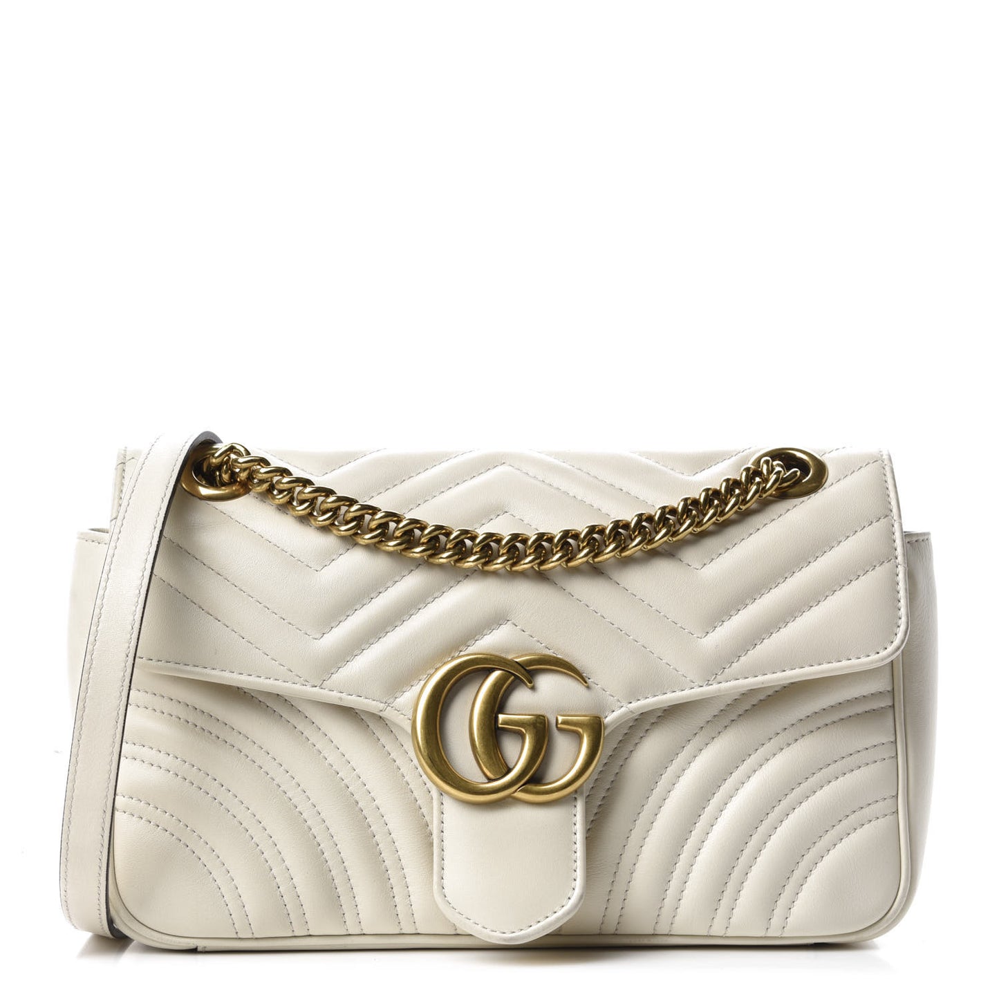 Calfskin Matelasse Small GG Marmont Shoulder Bag White
