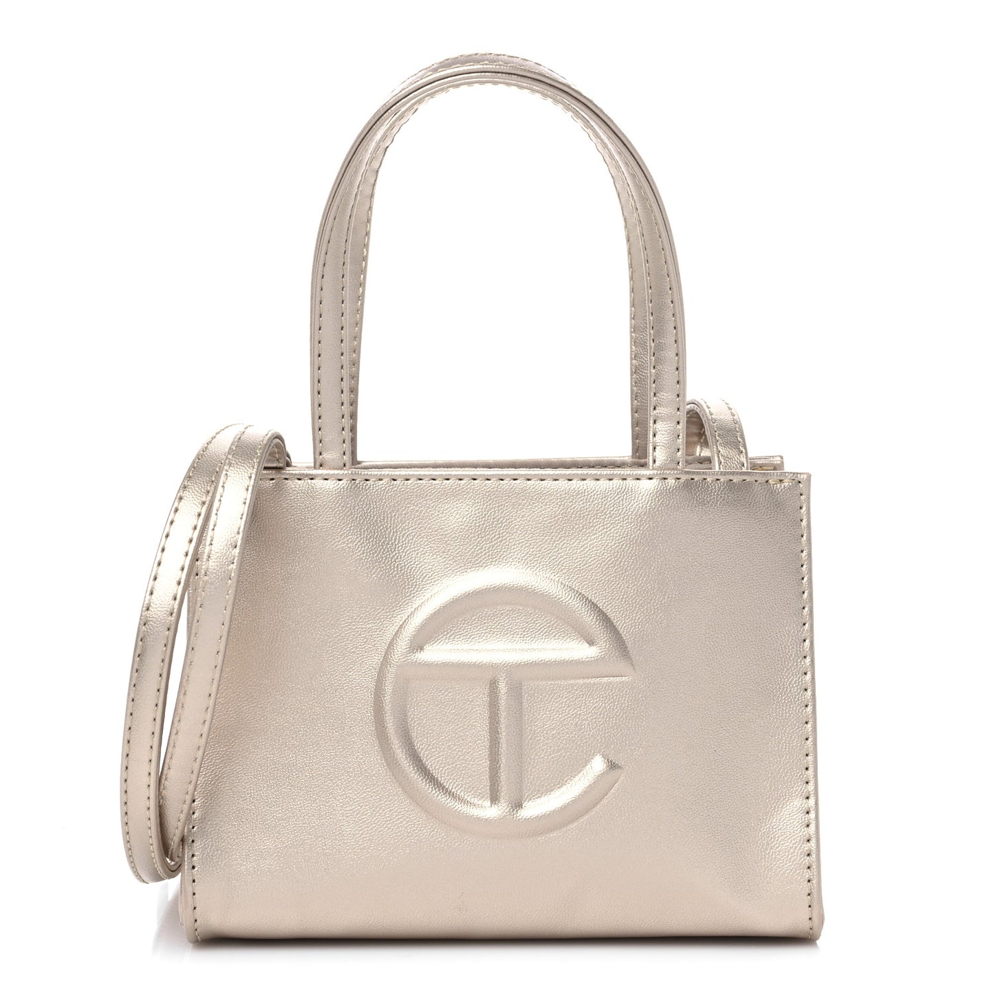 Metallic Vegan Leather Small Shopping Bag Gold